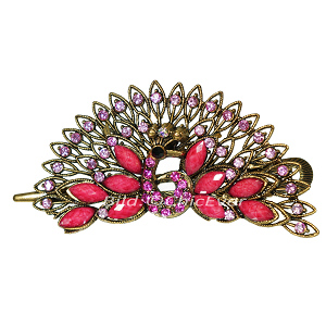 Haarspange Pfau Vintage Metall Strass rosa pink gold 5682a